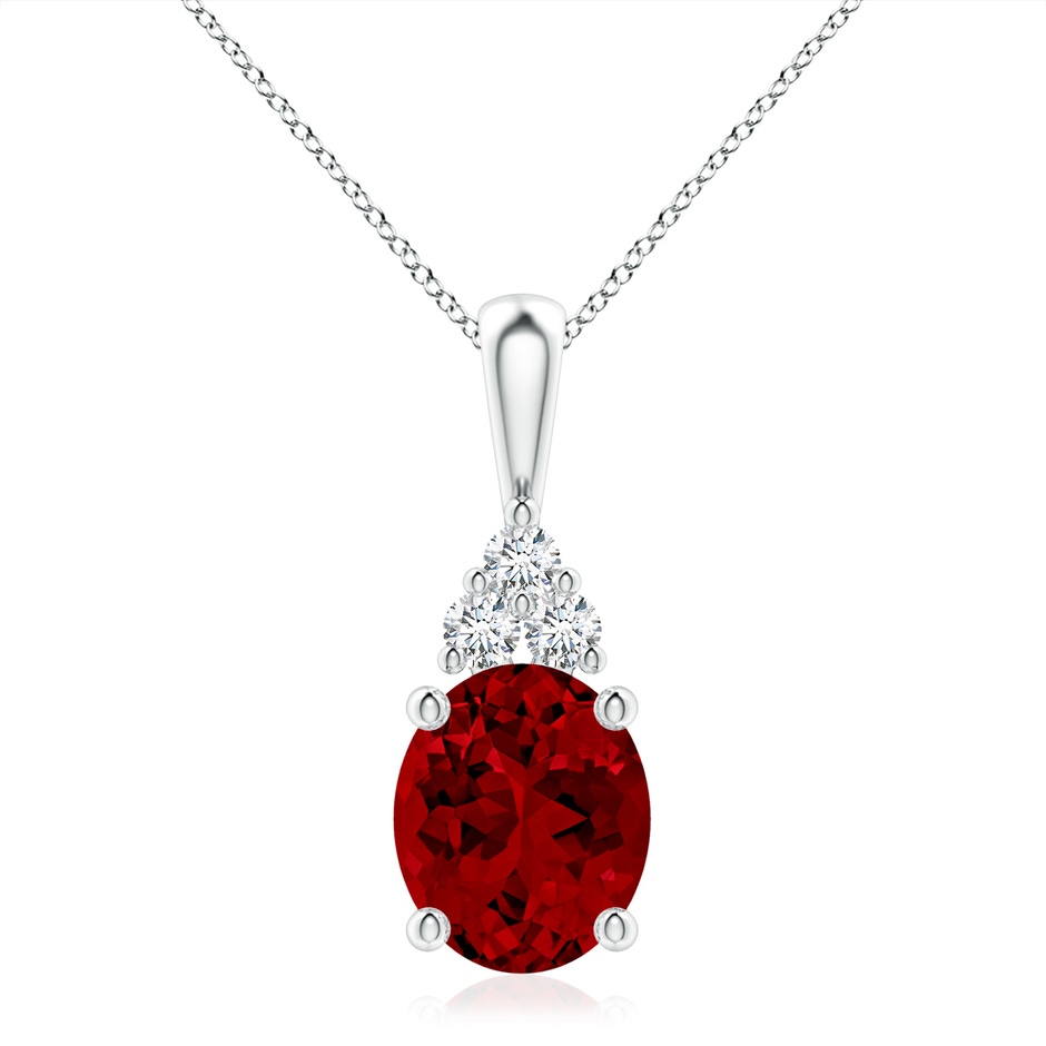 12x10mm Labgrown Lab-Grown Oval Ruby Solitaire Pendant with Trio Lab Diamond in P950 Platinum 
