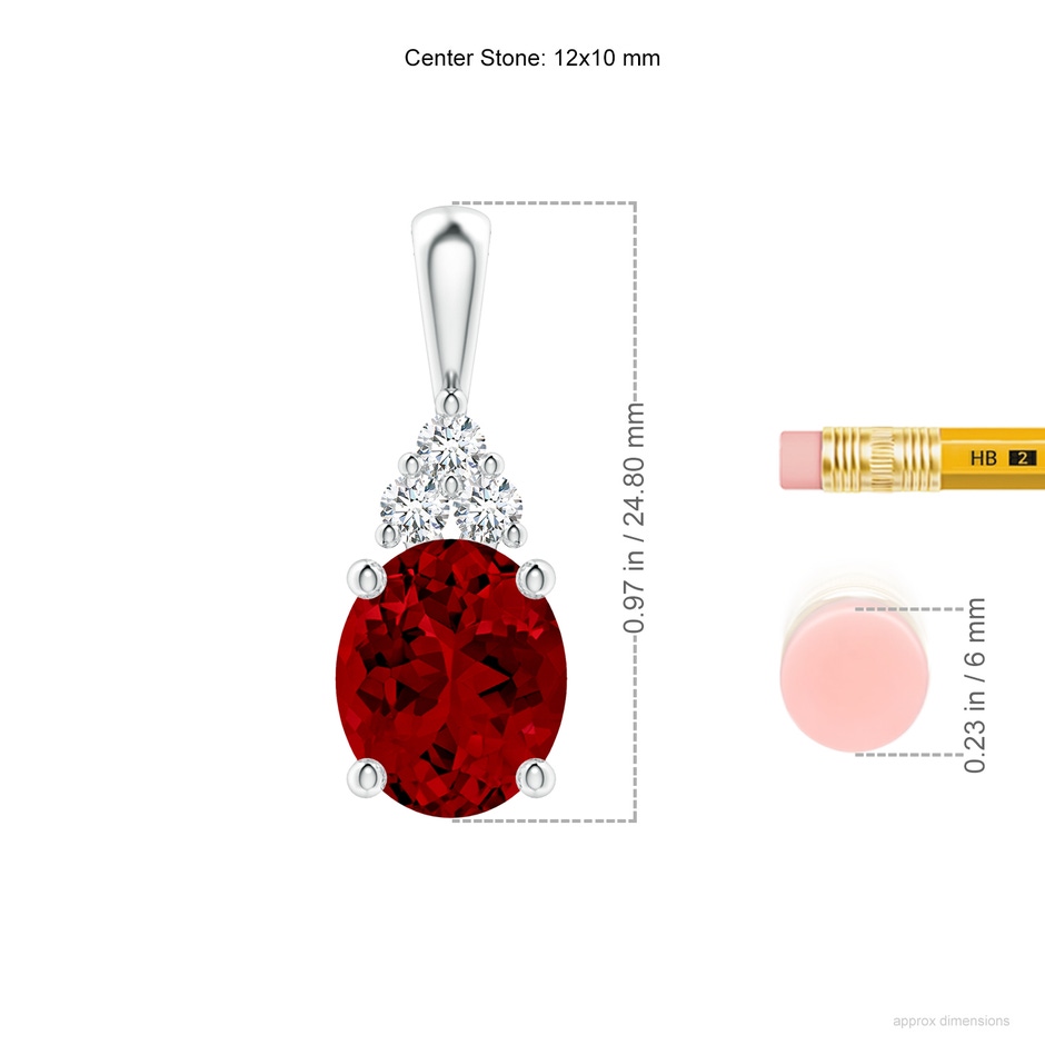12x10mm Labgrown Lab-Grown Oval Ruby Solitaire Pendant with Trio Lab Diamond in P950 Platinum ruler