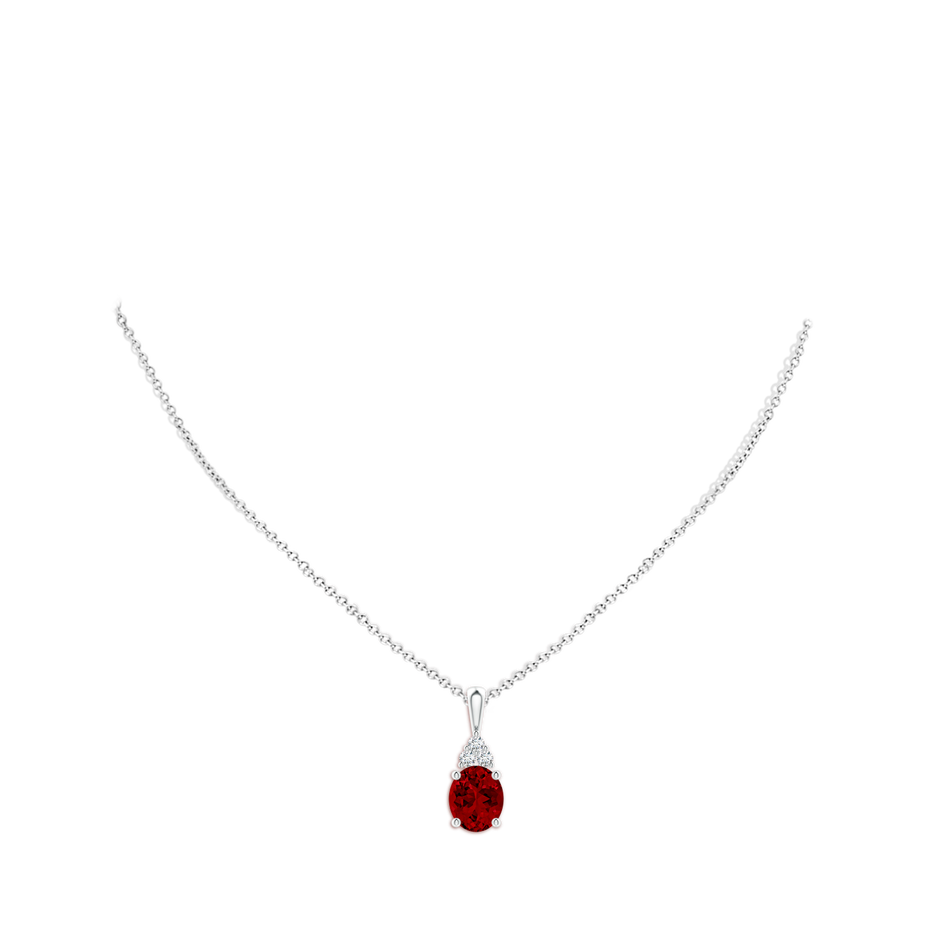 12x10mm Labgrown Lab-Grown Oval Ruby Solitaire Pendant with Trio Lab Diamond in P950 Platinum pen