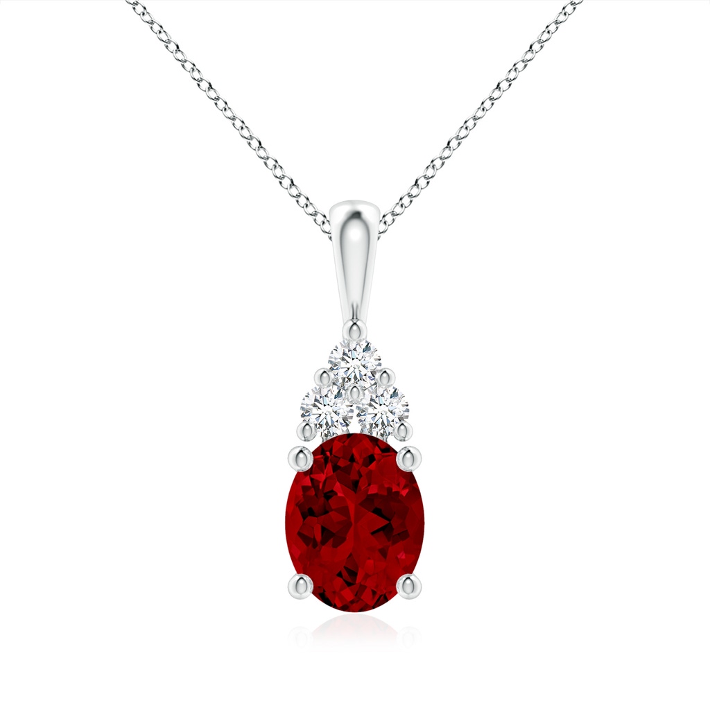 9x7mm Labgrown Lab-Grown Oval Ruby Solitaire Pendant with Trio Lab Diamond in S999 Silver
