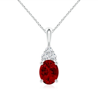 9x7mm Labgrown Lab-Grown Oval Ruby Solitaire Pendant with Trio Lab Diamond in S999 Silver