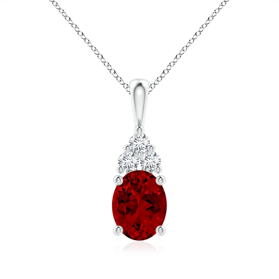 9x7mm Labgrown Lab-Grown Oval Ruby Solitaire Pendant with Trio Lab Diamond in White Gold 