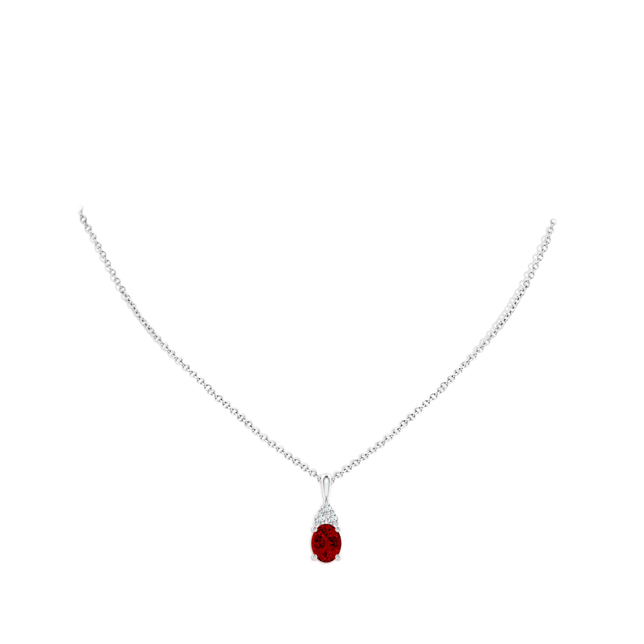 9x7mm Labgrown Lab-Grown Oval Ruby Solitaire Pendant with Trio Lab Diamond in White Gold pen