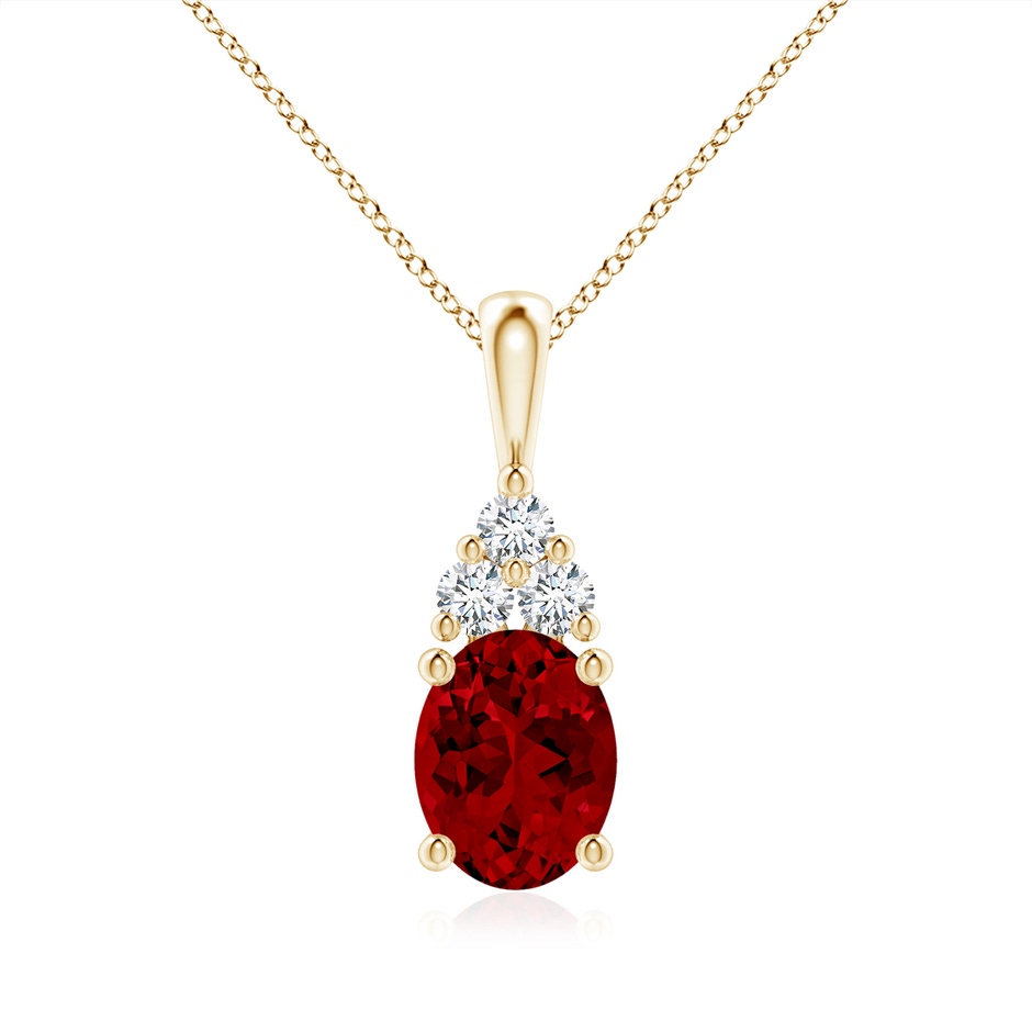 9x7mm Labgrown Lab-Grown Oval Ruby Solitaire Pendant with Trio Lab Diamond in Yellow Gold 