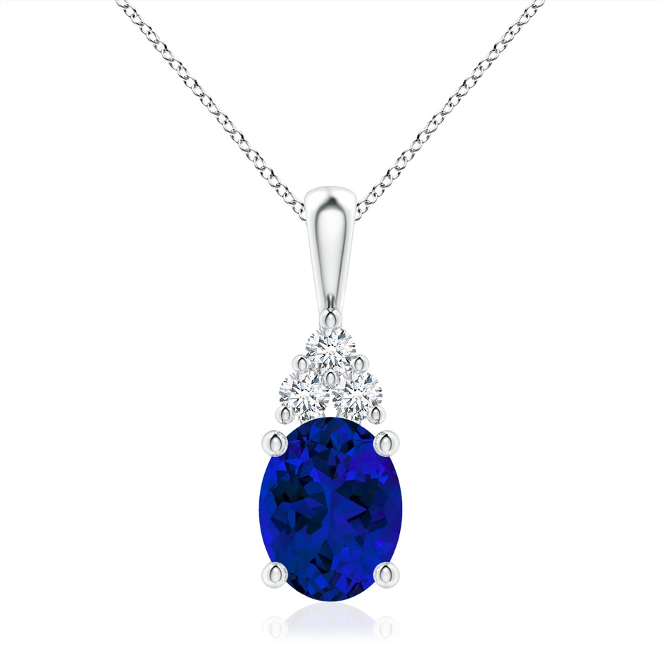 10x8mm Labgrown Lab-Grown Oval Sapphire Solitaire Pendant with Trio Lab Diamond in 18K White Gold 