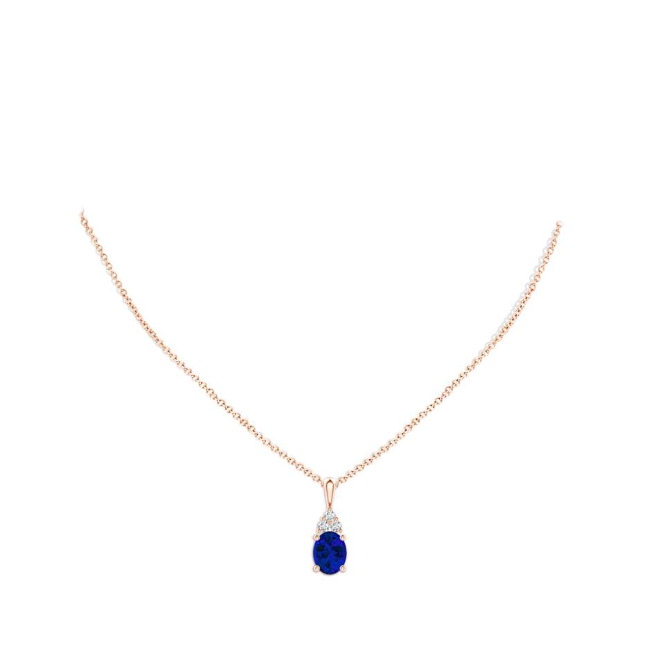 10x8mm Labgrown Lab-Grown Oval Sapphire Solitaire Pendant with Trio Lab Diamond in Rose Gold pen