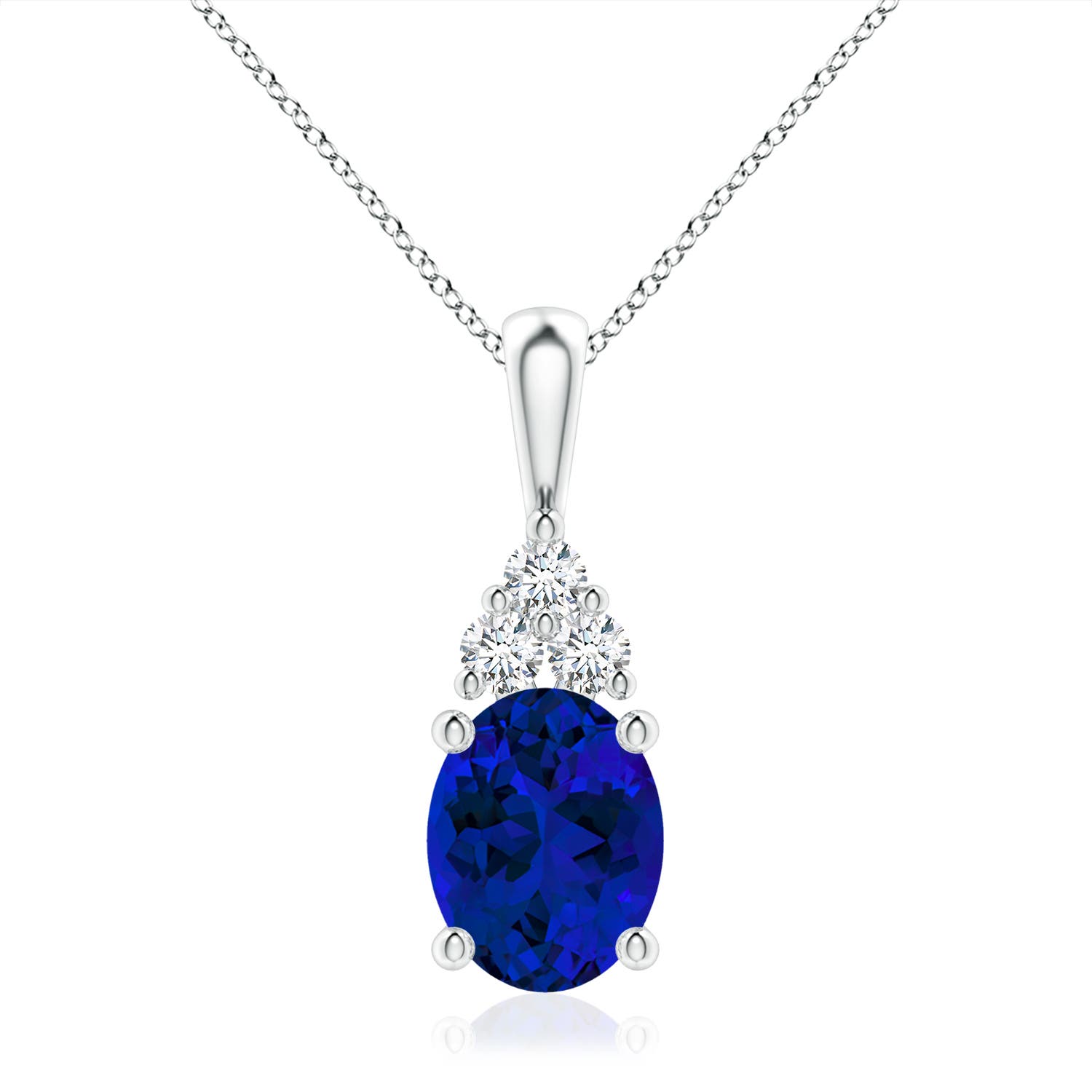 10x8mm Labgrown Lab-Grown Oval Sapphire Solitaire Pendant with Trio Lab Diamond in White Gold