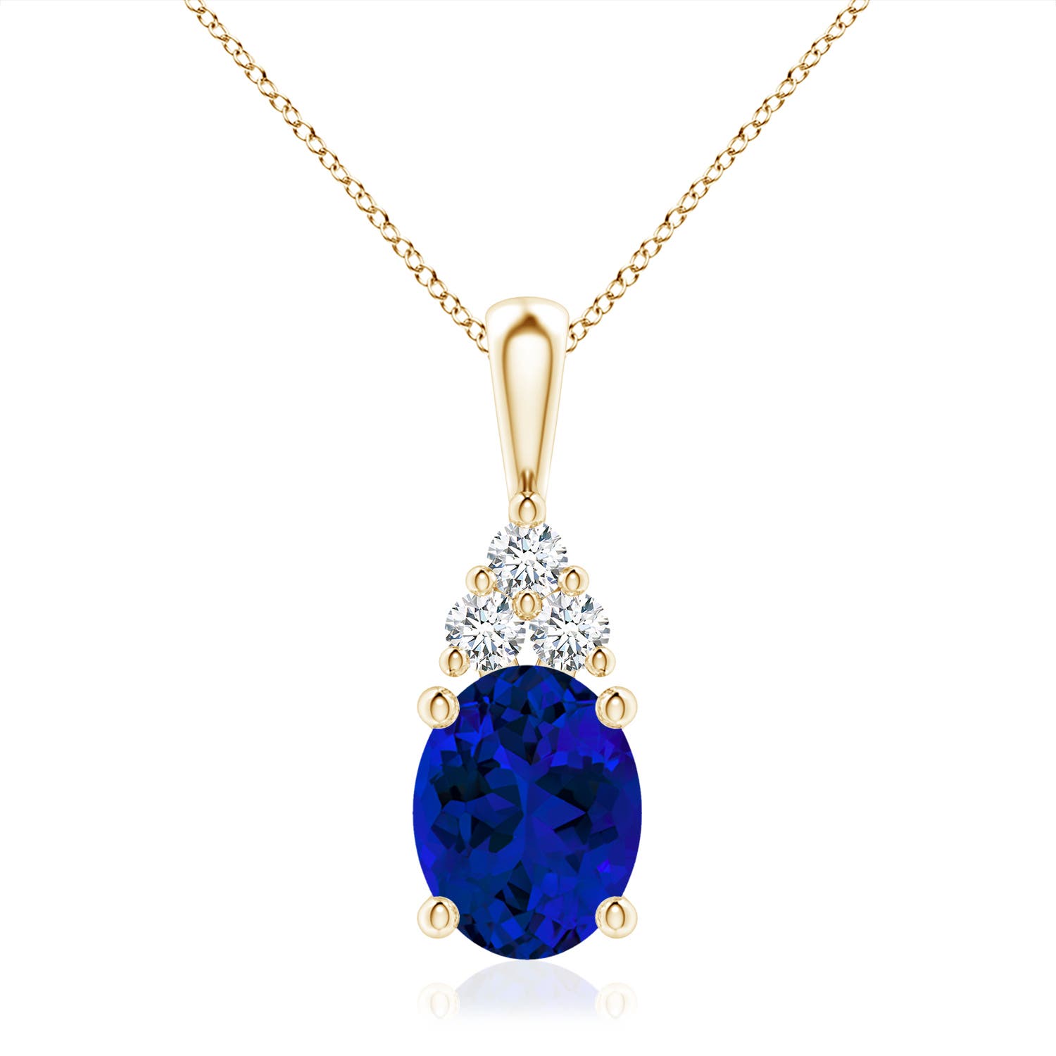 10x8mm Labgrown Lab-Grown Oval Sapphire Solitaire Pendant with Trio Lab Diamond in Yellow Gold