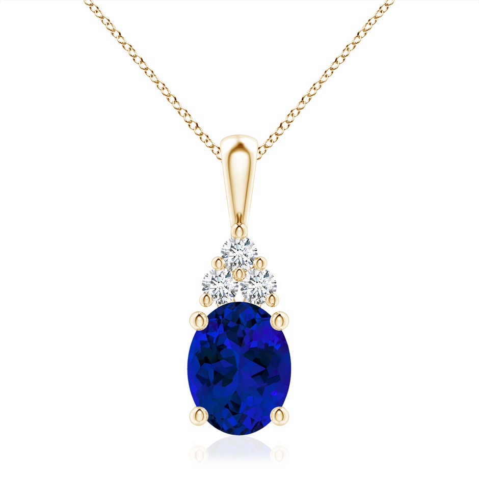 10x8mm Labgrown Lab-Grown Oval Sapphire Solitaire Pendant with Trio Lab Diamond in Yellow Gold 