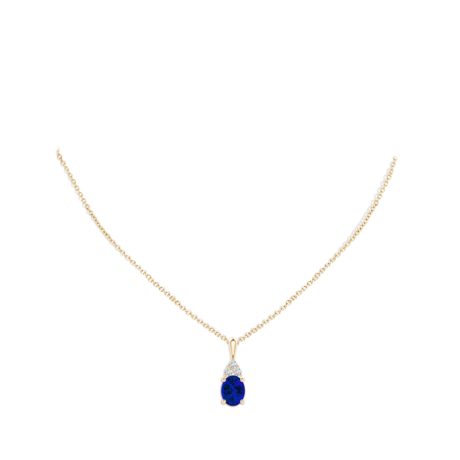 10x8mm Labgrown Lab-Grown Oval Sapphire Solitaire Pendant with Trio Lab Diamond in Yellow Gold pen
