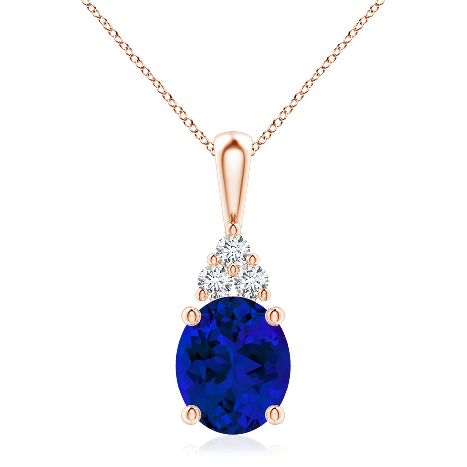 12x10mm Labgrown Lab-Grown Oval Sapphire Solitaire Pendant with Trio Lab Diamond in Rose Gold 