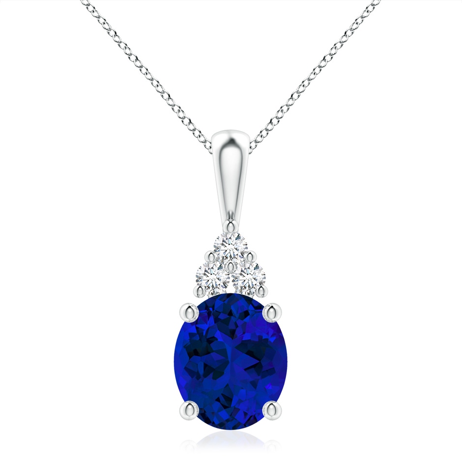12x10mm Labgrown Lab-Grown Oval Sapphire Solitaire Pendant with Trio Lab Diamond in White Gold 