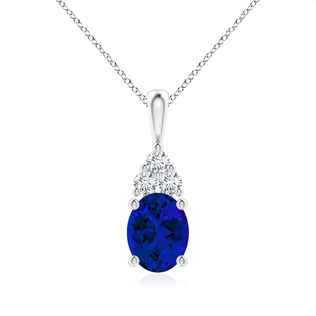 9x7mm Labgrown Lab-Grown Oval Sapphire Solitaire Pendant with Trio Lab Diamond in White Gold 