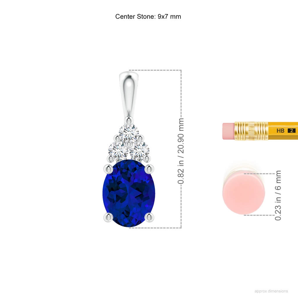 9x7mm Labgrown Lab-Grown Oval Sapphire Solitaire Pendant with Trio Lab Diamond in White Gold ruler