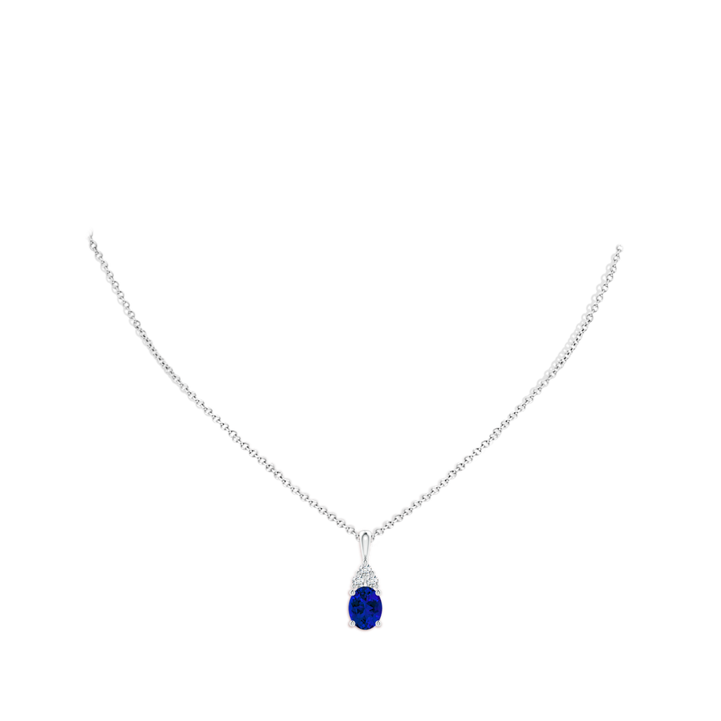 9x7mm Labgrown Lab-Grown Oval Sapphire Solitaire Pendant with Trio Lab Diamond in White Gold pen
