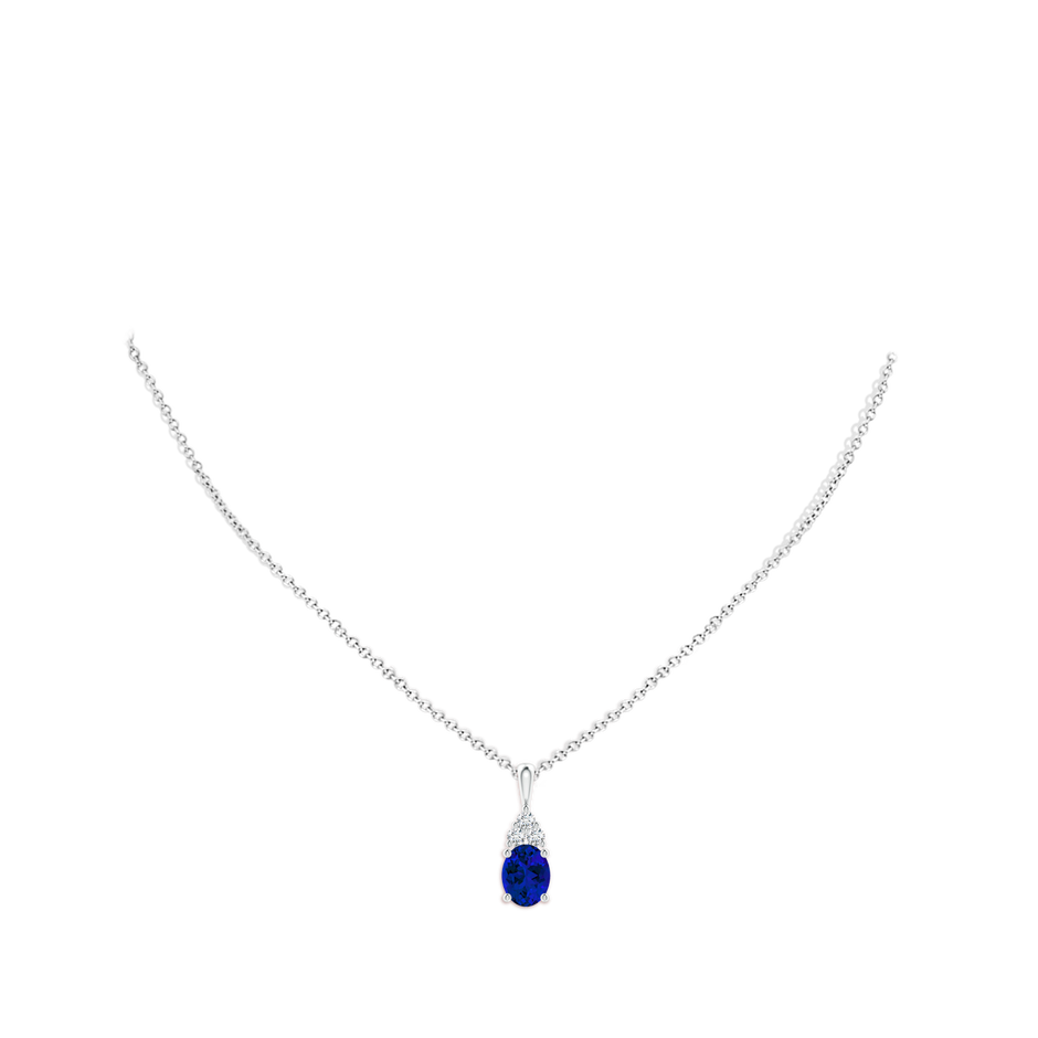 9x7mm Labgrown Lab-Grown Oval Sapphire Solitaire Pendant with Trio Lab Diamond in White Gold pen