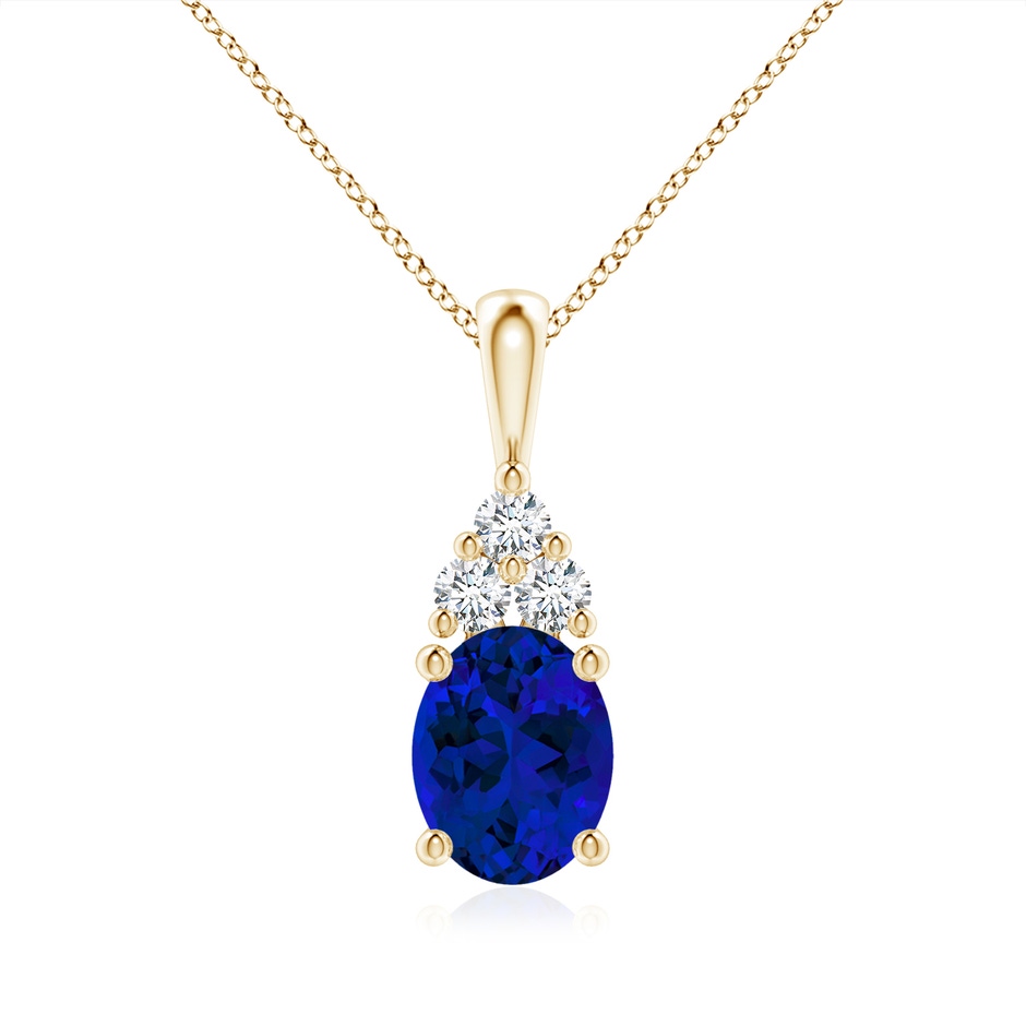 9x7mm Labgrown Lab-Grown Oval Sapphire Solitaire Pendant with Trio Lab Diamond in Yellow Gold 