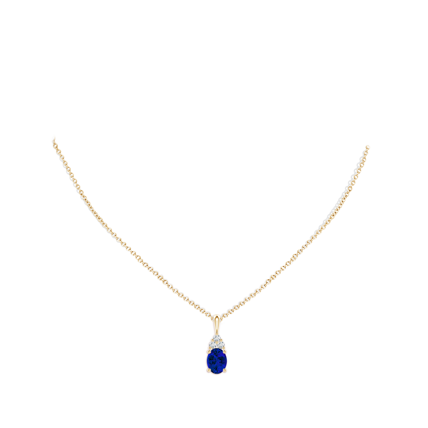 9x7mm Labgrown Lab-Grown Oval Sapphire Solitaire Pendant with Trio Lab Diamond in Yellow Gold - body_neck