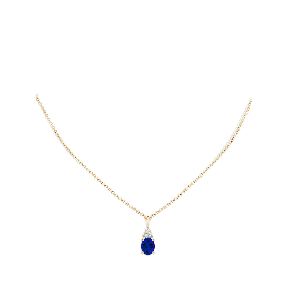 9x7mm Labgrown Lab-Grown Oval Sapphire Solitaire Pendant with Trio Lab Diamond in Yellow Gold pen