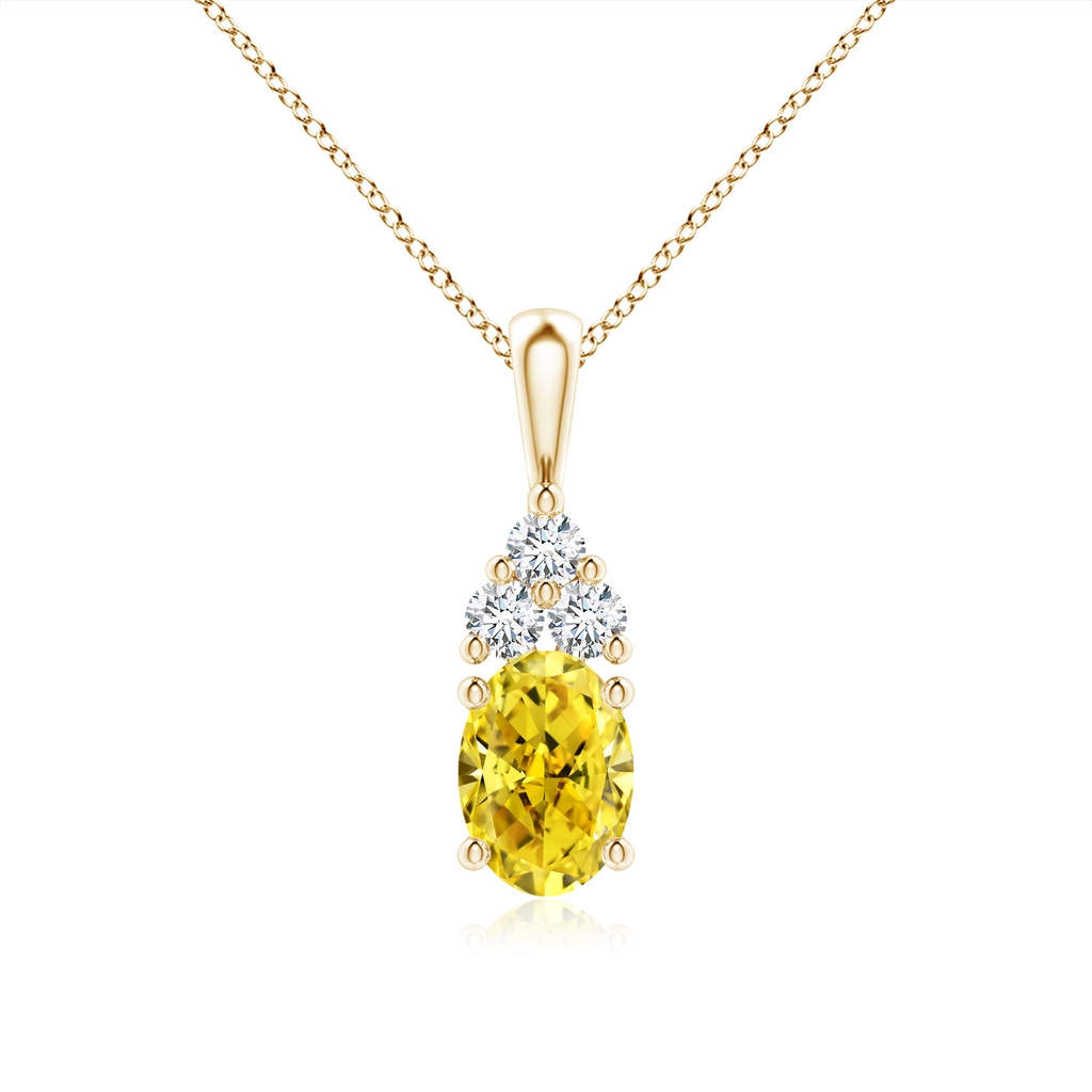 7.7x5.7mm Labgrown Oval Lab-Grown Fancy Intense Yellow Diamond Solitaire Pendant with Trio Accents in Yellow Gold