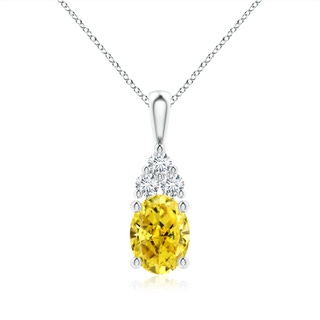 8.5x6.5mm Labgrown Oval Lab-Grown Fancy Intense Yellow Diamond Solitaire Pendant with Trio Accents in White Gold