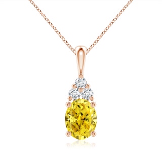 9x7mm Labgrown Oval Lab-Grown Fancy Intense Yellow Diamond Solitaire Pendant with Trio Accents in Rose Gold