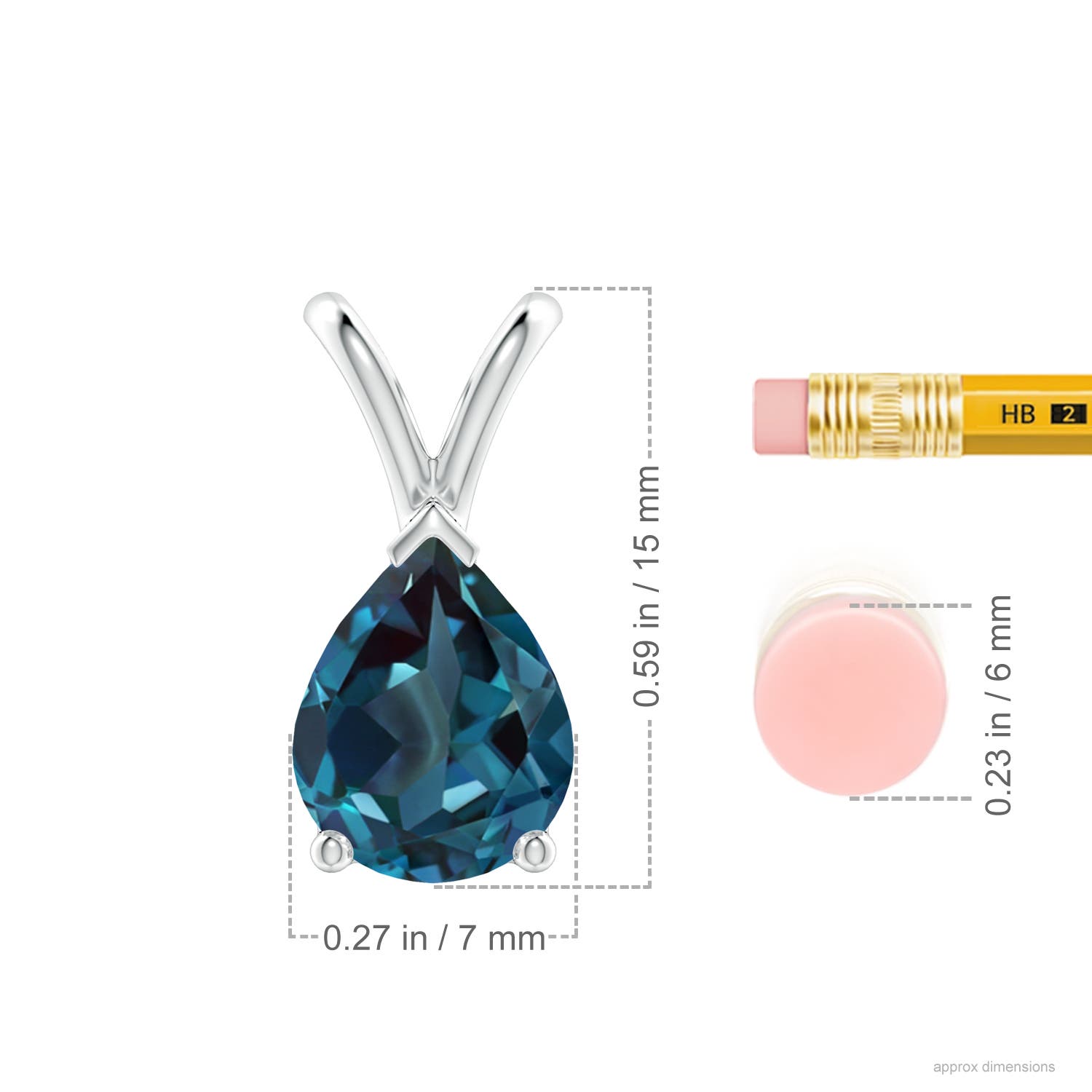 9x7mm Labgrown V-Bale Pear-Shaped Lab-Grown Alexandrite Solitaire Pendant in White Gold - ruler