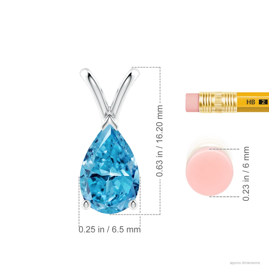 10x6.5mm Labgrown V-Bale Pear-Shaped Lab-Grown Fancy Intense Blue Diamond Solitaire Pendant in P950 Platinum ruler