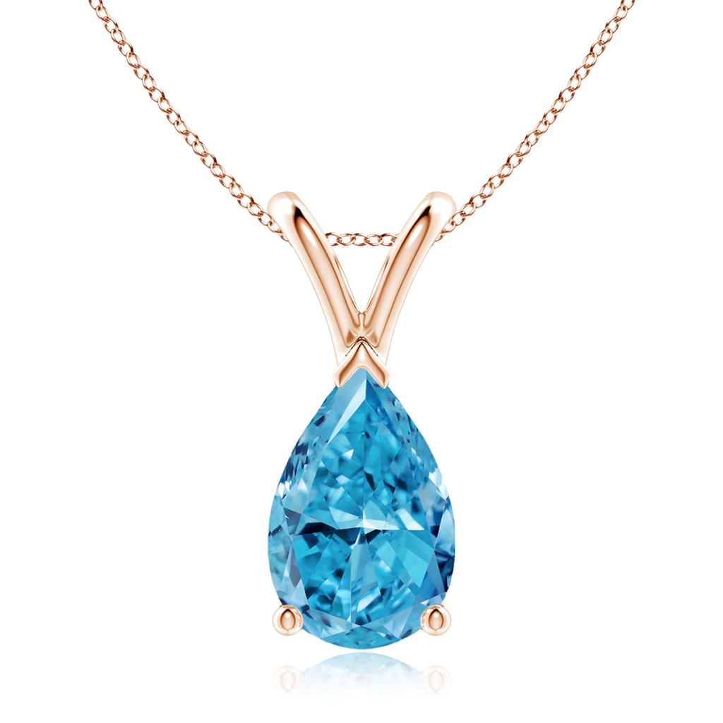 10x6.5mm Labgrown V-Bale Pear-Shaped Lab-Grown Fancy Intense Blue Diamond Solitaire Pendant in Rose Gold