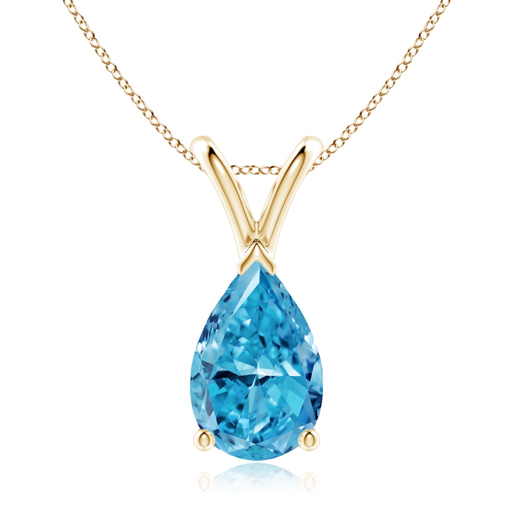 10x6.5mm Labgrown V-Bale Pear-Shaped Lab-Grown Fancy Intense Blue Diamond Solitaire Pendant in Yellow Gold