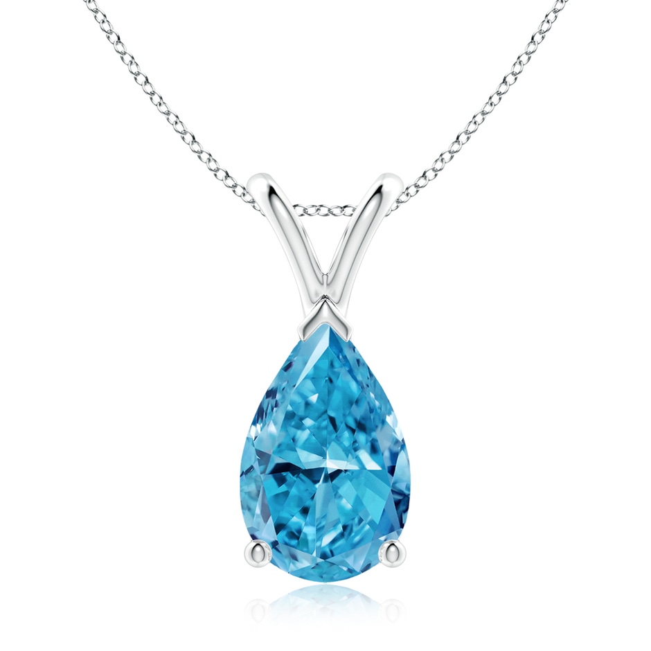 11x7mm Labgrown V-Bale Pear-Shaped Lab-Grown Fancy Intense Blue Diamond Solitaire Pendant in P950 Platinum 