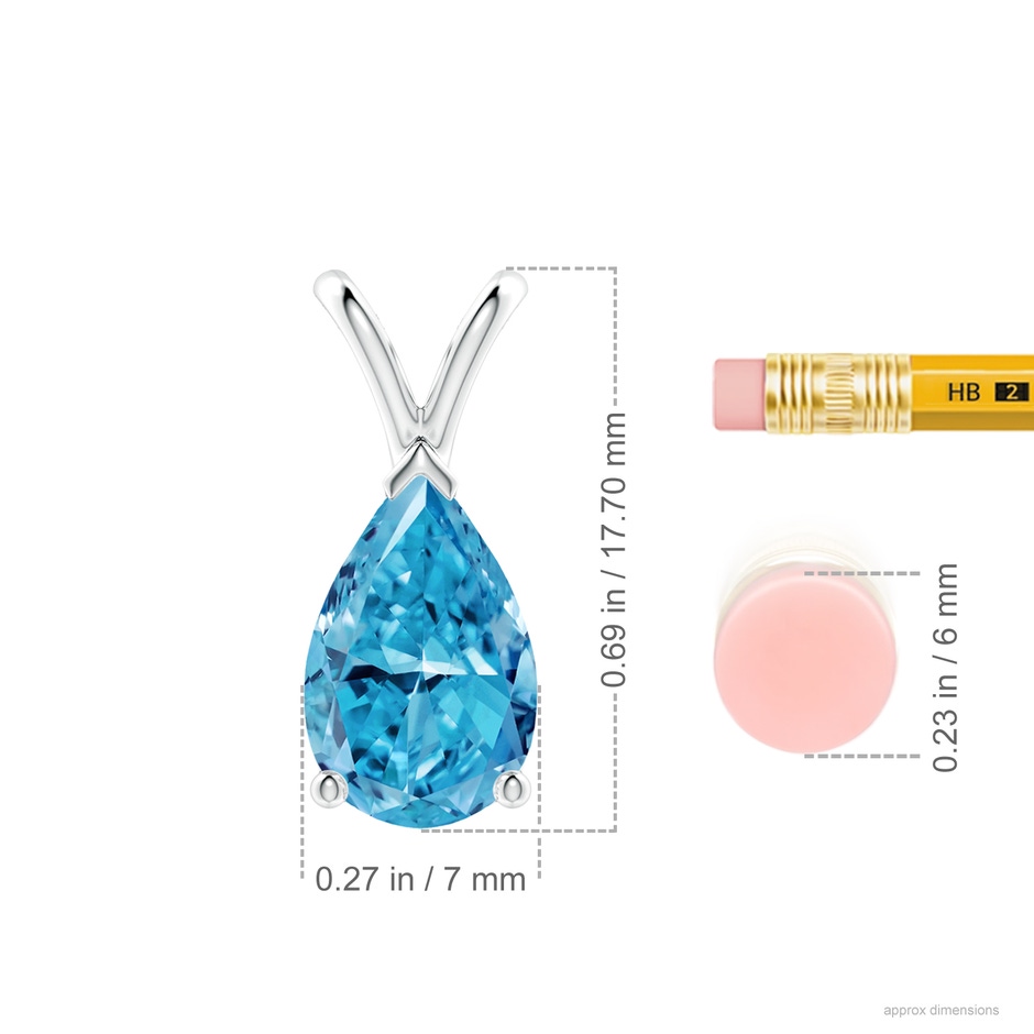 11x7mm Labgrown V-Bale Pear-Shaped Lab-Grown Fancy Intense Blue Diamond Solitaire Pendant in P950 Platinum ruler