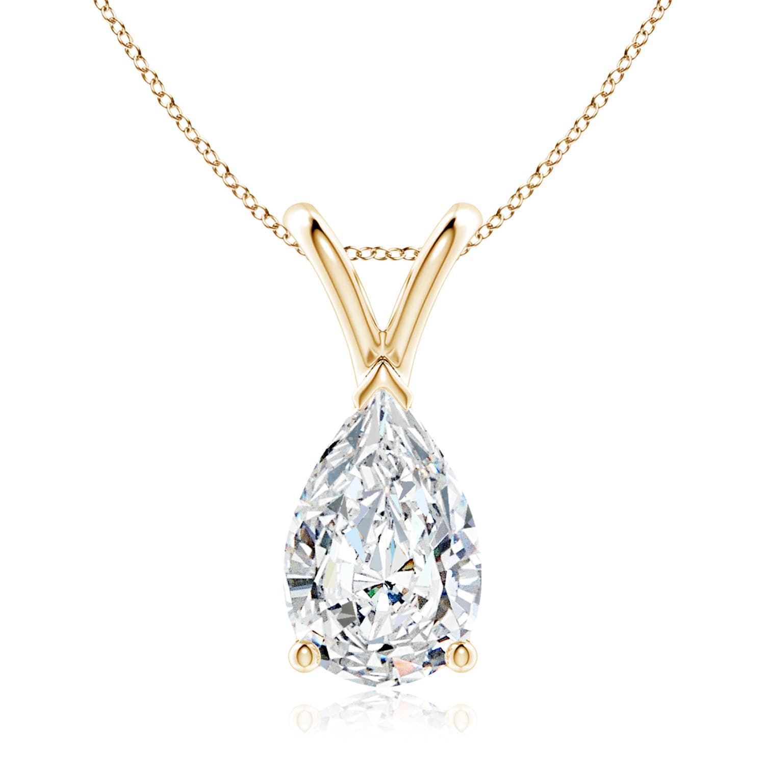 10x6.5mm FGVS Lab-Grown V-Bale Pear-Shaped Diamond Solitaire Pendant in 18K Yellow Gold
