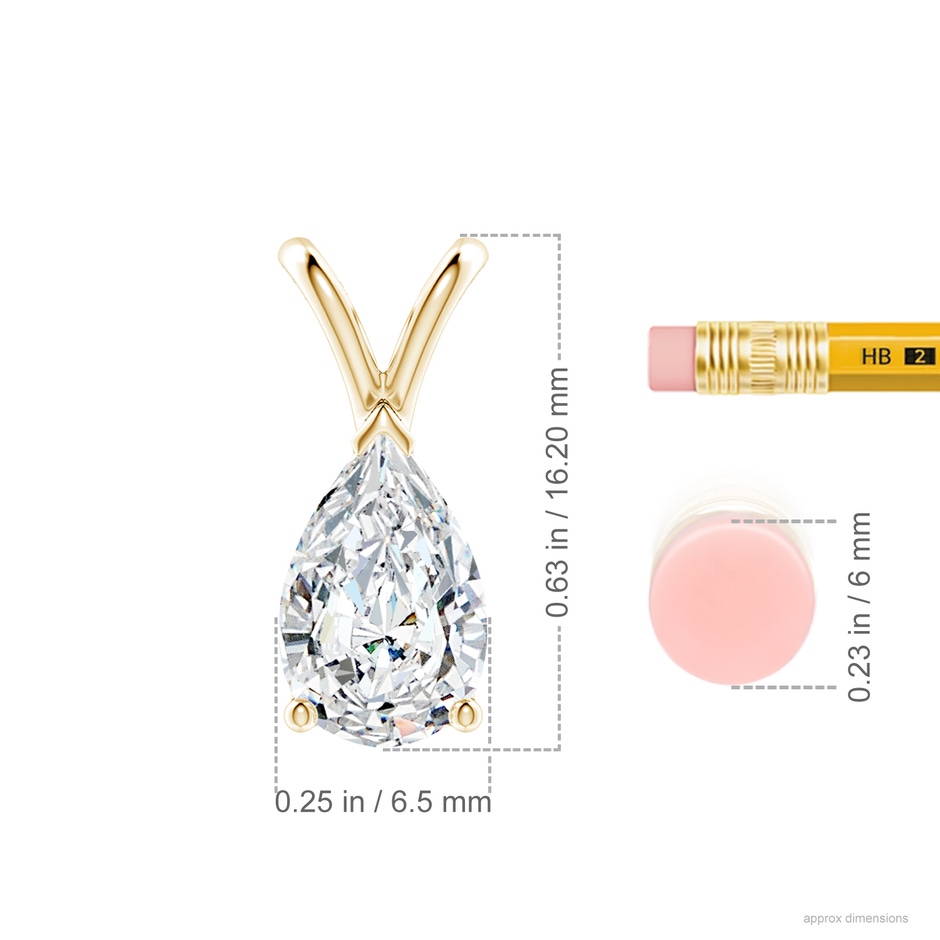 10x6.5mm FGVS Lab-Grown V-Bale Pear-Shaped Diamond Solitaire Pendant in Yellow Gold ruler