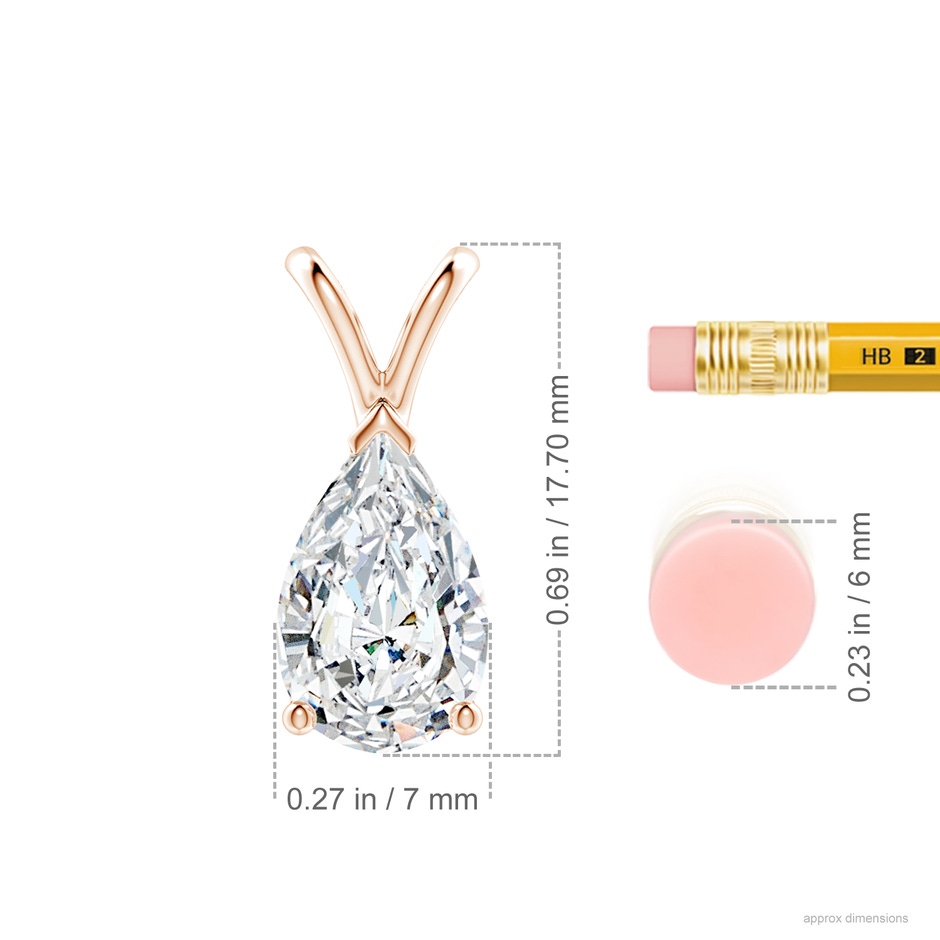 11x7mm FGVS Lab-Grown V-Bale Pear-Shaped Diamond Solitaire Pendant in 18K Rose Gold ruler