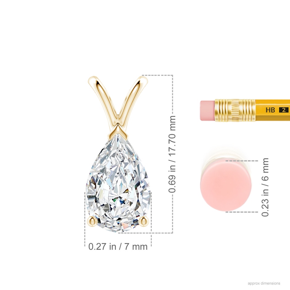 11x7mm FGVS Lab-Grown V-Bale Pear-Shaped Diamond Solitaire Pendant in Yellow Gold ruler