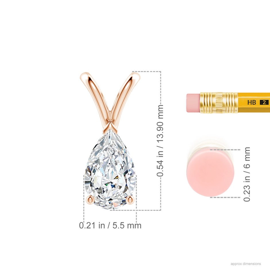 9x5.5mm FGVS Lab-Grown V-Bale Pear-Shaped Diamond Solitaire Pendant in Rose Gold ruler