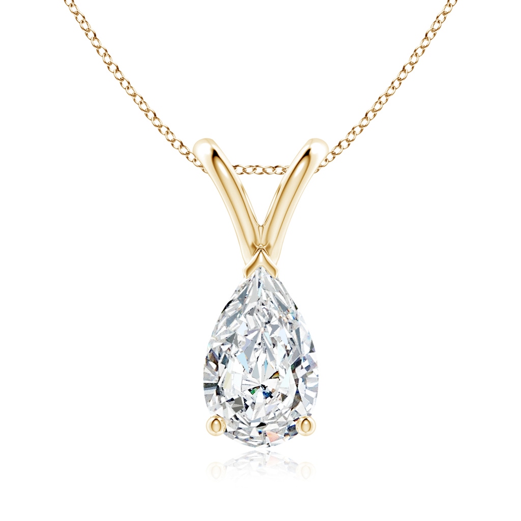 9x5.5mm FGVS Lab-Grown V-Bale Pear-Shaped Diamond Solitaire Pendant in Yellow Gold