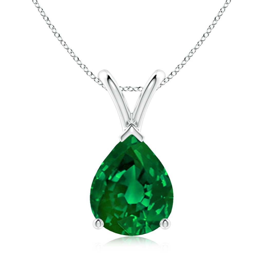 10x8mm Labgrown Lab-Grown V-Bale Pear-Shaped Emerald Solitaire Pendant in White Gold