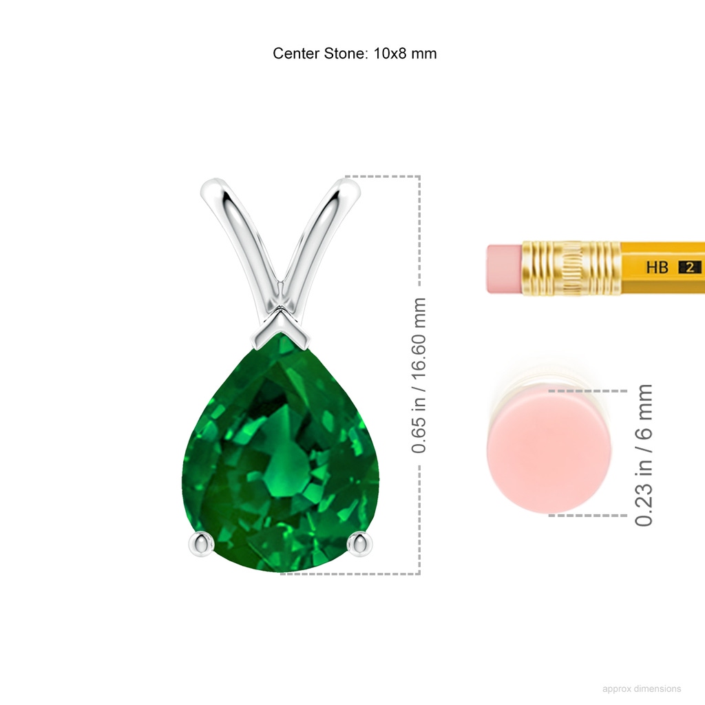 10x8mm Labgrown Lab-Grown V-Bale Pear-Shaped Emerald Solitaire Pendant in White Gold ruler