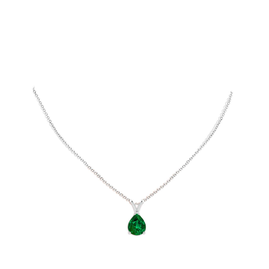 10x8mm Labgrown Lab-Grown V-Bale Pear-Shaped Emerald Solitaire Pendant in White Gold pen