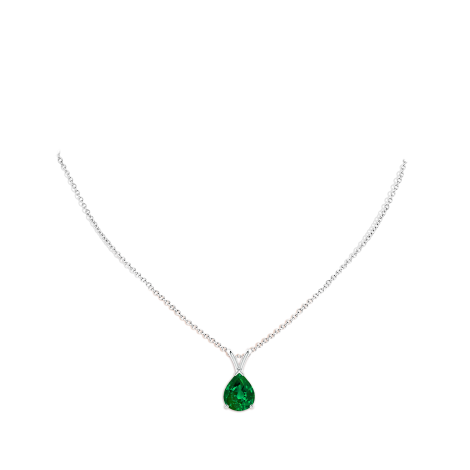 10x8mm Labgrown Lab-Grown V-Bale Pear-Shaped Emerald Solitaire Pendant in White Gold pen