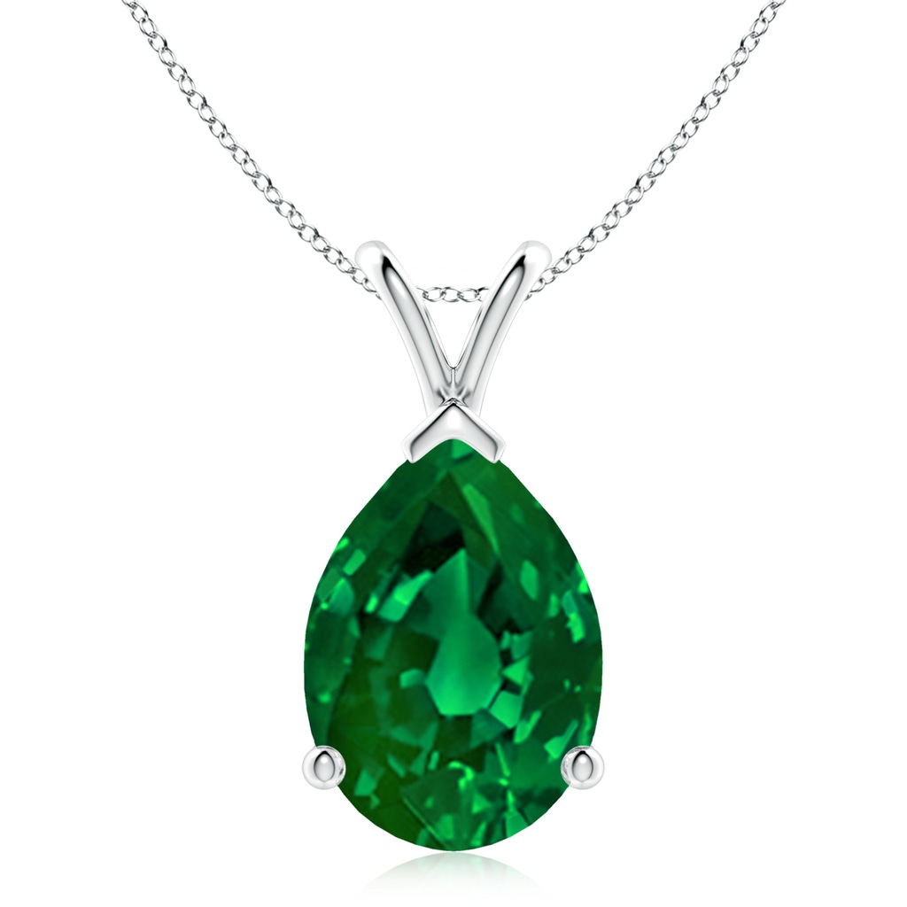 14x10mm Labgrown Lab-Grown V-Bale Pear-Shaped Emerald Solitaire Pendant in S999 Silver