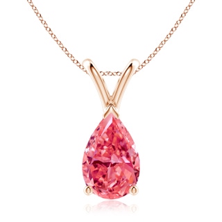 10x6.5mm Labgrown V-Bale Pear-Shaped Lab-Grown Fancy Intense Pink Diamond Solitaire Pendant in 18K Rose Gold