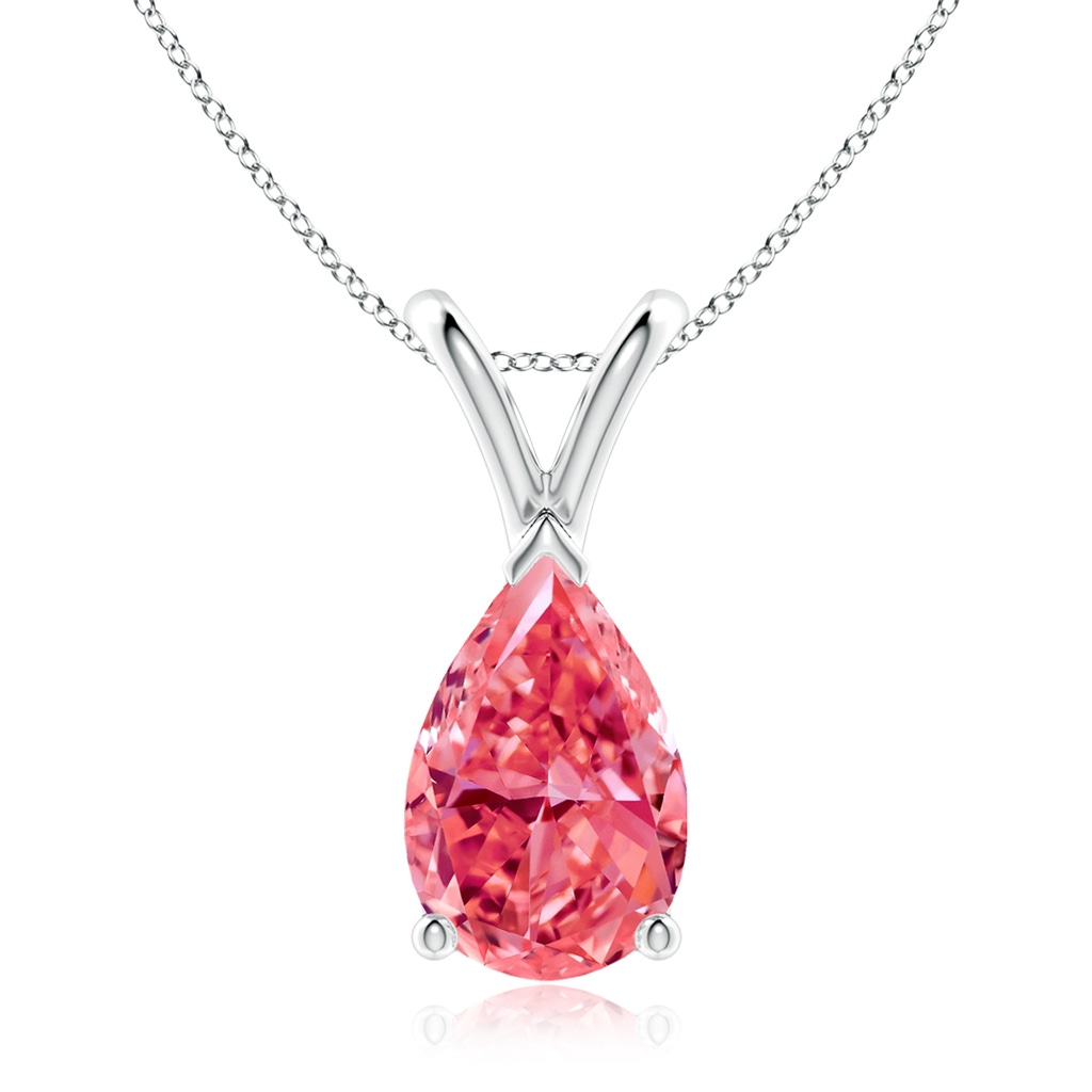 10x6.5mm Labgrown V-Bale Pear-Shaped Lab-Grown Fancy Intense Pink Diamond Solitaire Pendant in P950 Platinum