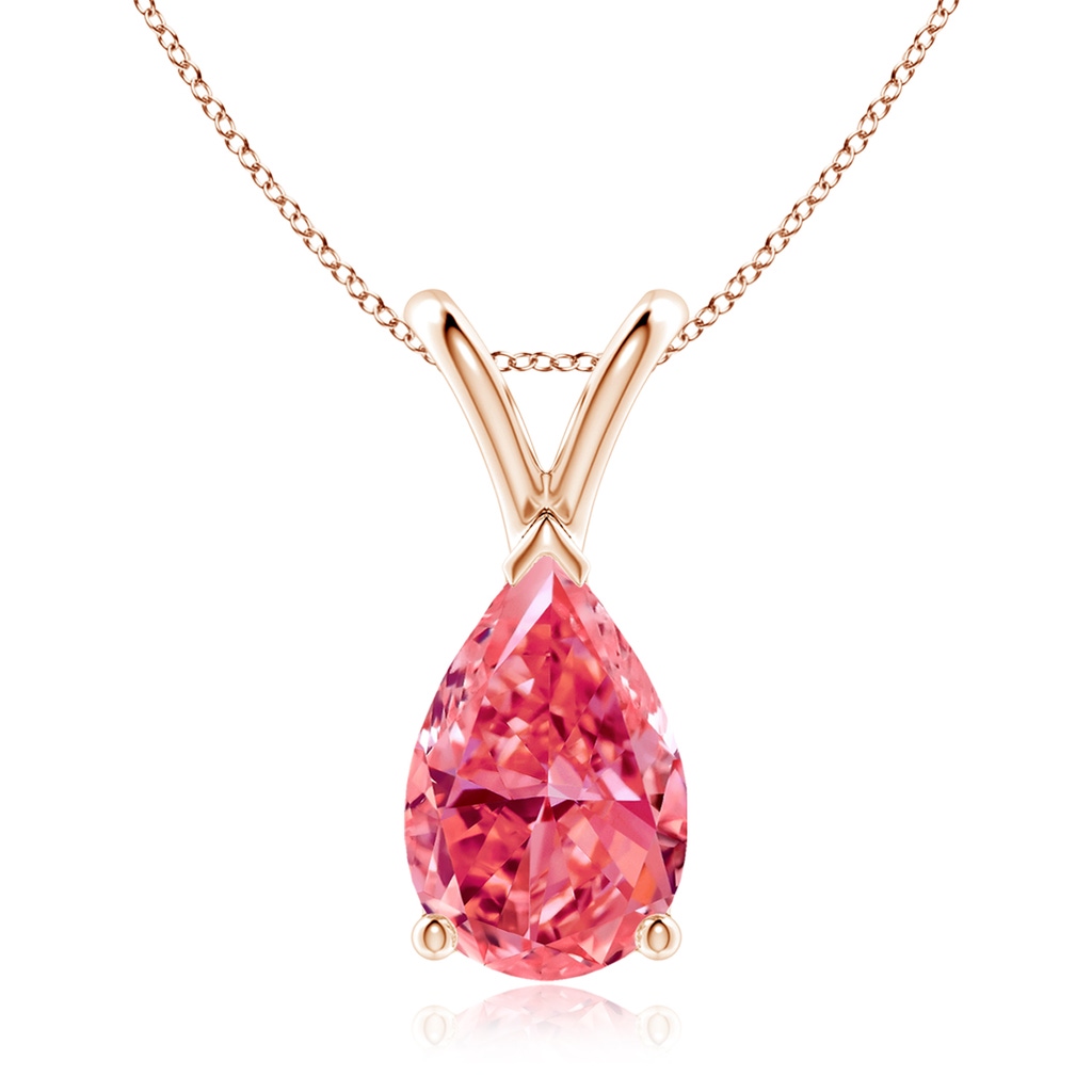 10x6.5mm Labgrown V-Bale Pear-Shaped Lab-Grown Fancy Intense Pink Diamond Solitaire Pendant in Rose Gold