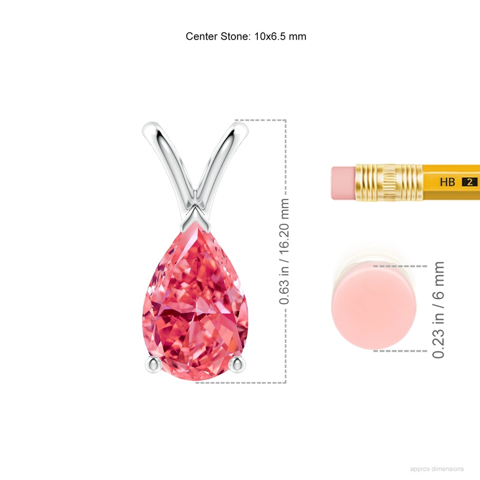 10x6.5mm Labgrown V-Bale Pear-Shaped Lab-Grown Fancy Intense Pink Diamond Solitaire Pendant in White Gold ruler