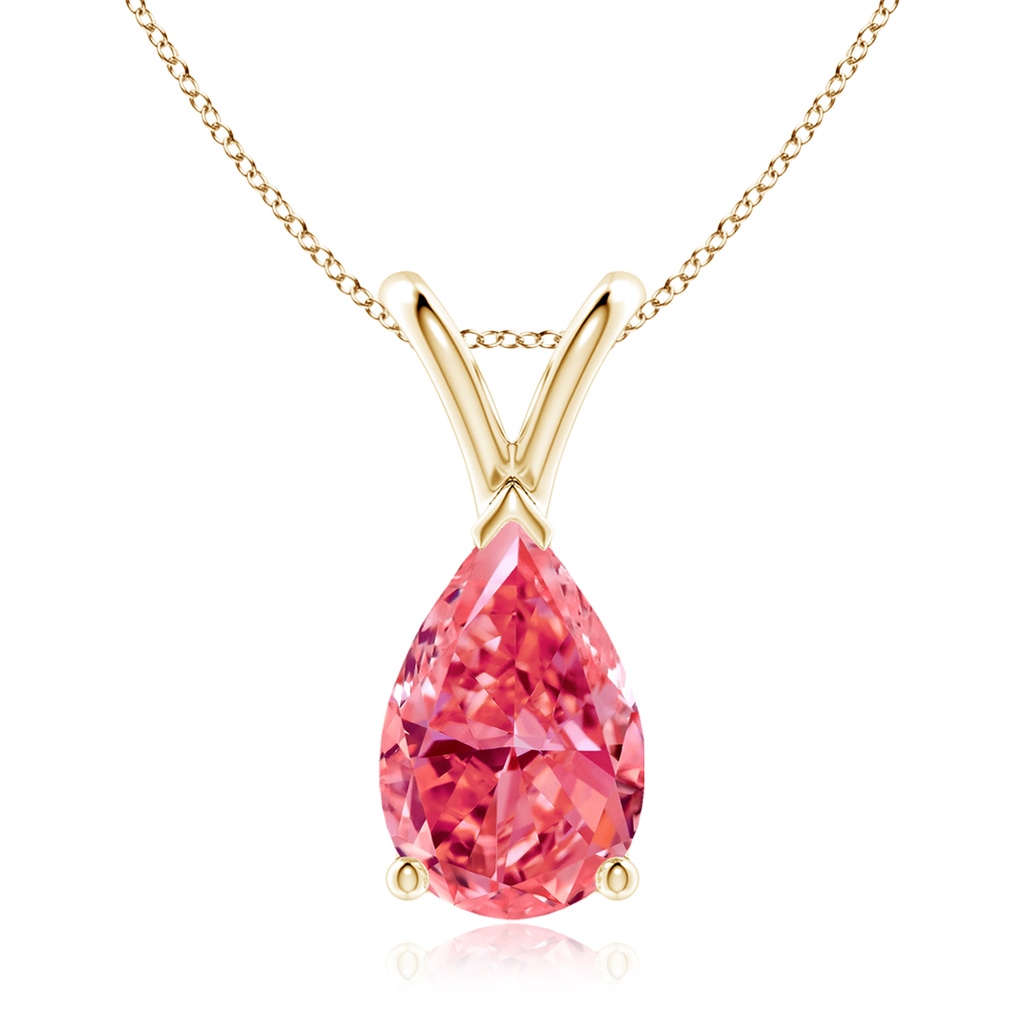 10x6.5mm Labgrown V-Bale Pear-Shaped Lab-Grown Fancy Intense Pink Diamond Solitaire Pendant in Yellow Gold