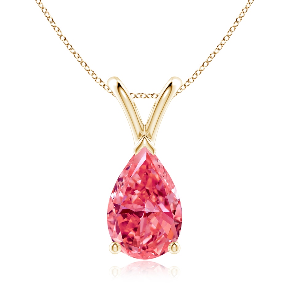 10x6.5mm Labgrown V-Bale Pear-Shaped Lab-Grown Fancy Intense Pink Diamond Solitaire Pendant in Yellow Gold 