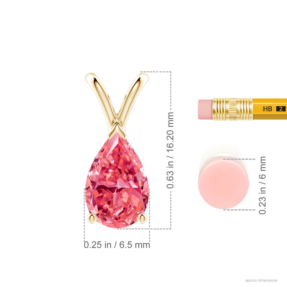 10x6.5mm Labgrown V-Bale Pear-Shaped Lab-Grown Fancy Intense Pink Diamond Solitaire Pendant in Yellow Gold ruler